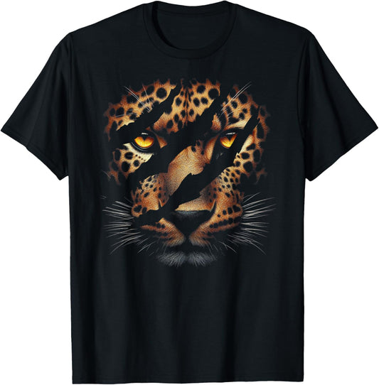 Leopard Cheetah Tiger Leopard Face Lion Cat T-Shirt - T-Shirt | Black