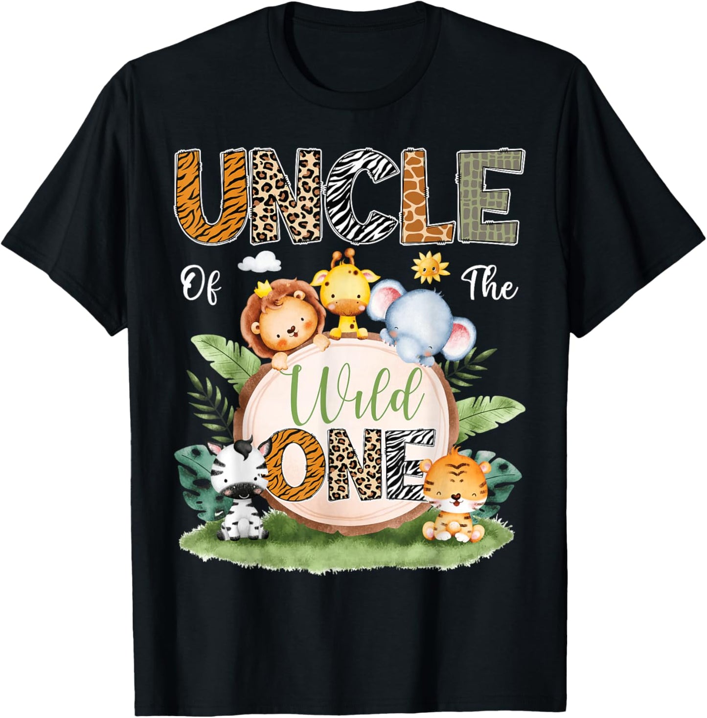 Uncle Of The Wild One 1St Birthday Kids Safari Jungle T-Shirt - T-Shirt | Black