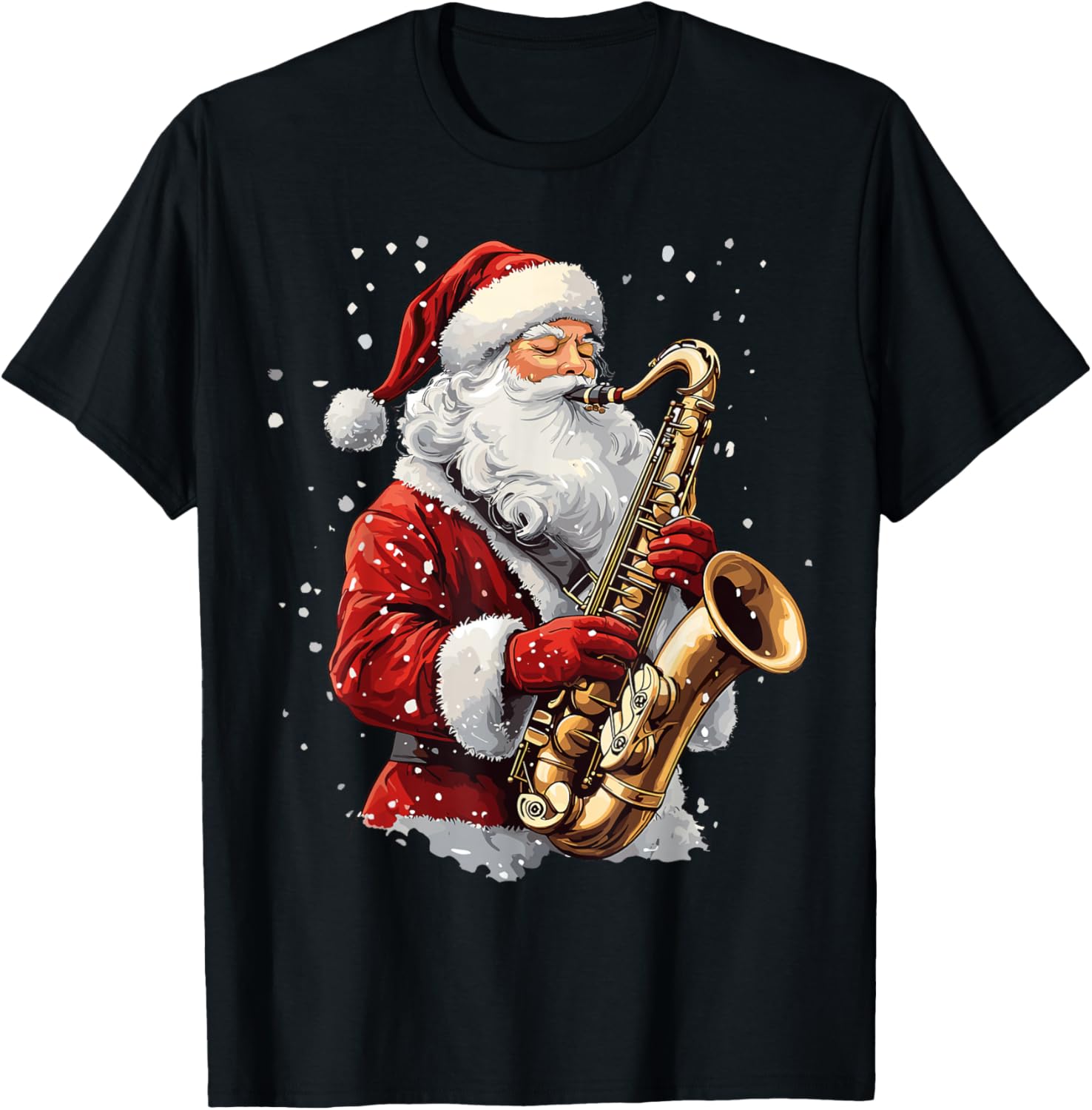 Santa Playing Saxophone Xmas Musician Saxophonist Christmas T-Shirt - T-Shirt | Black