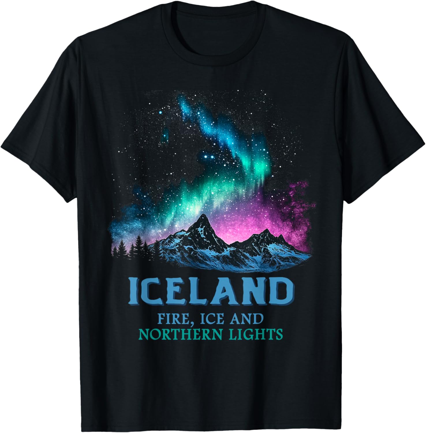 Iceland - Fire Ice Northern Lights Aurora Borealis T-Shirt - T-Shirt | Black