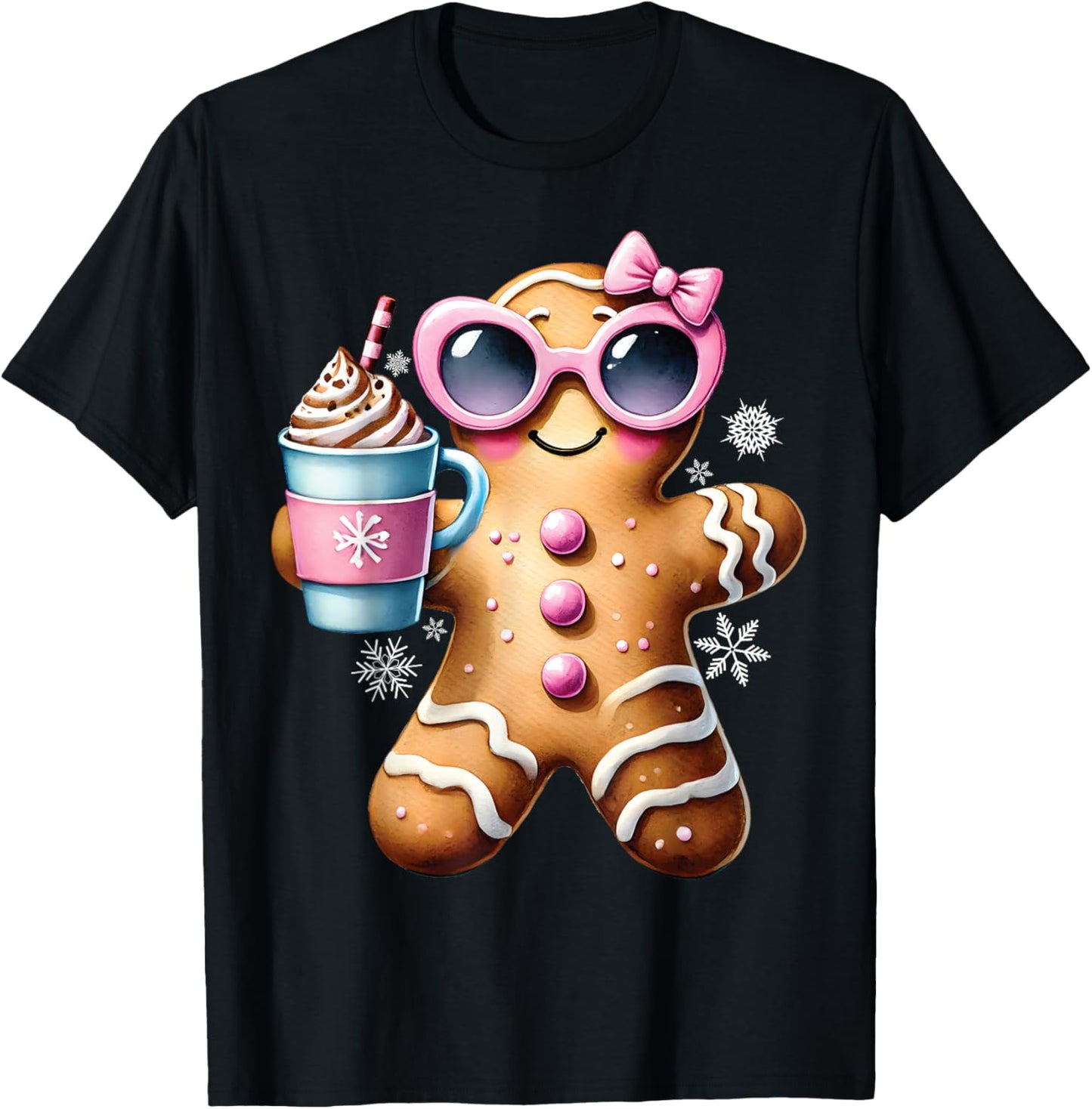 Gingerbread Drinking Hot Chocolate Bougie Women Christmas T-Shirt - T-Shirt | Black