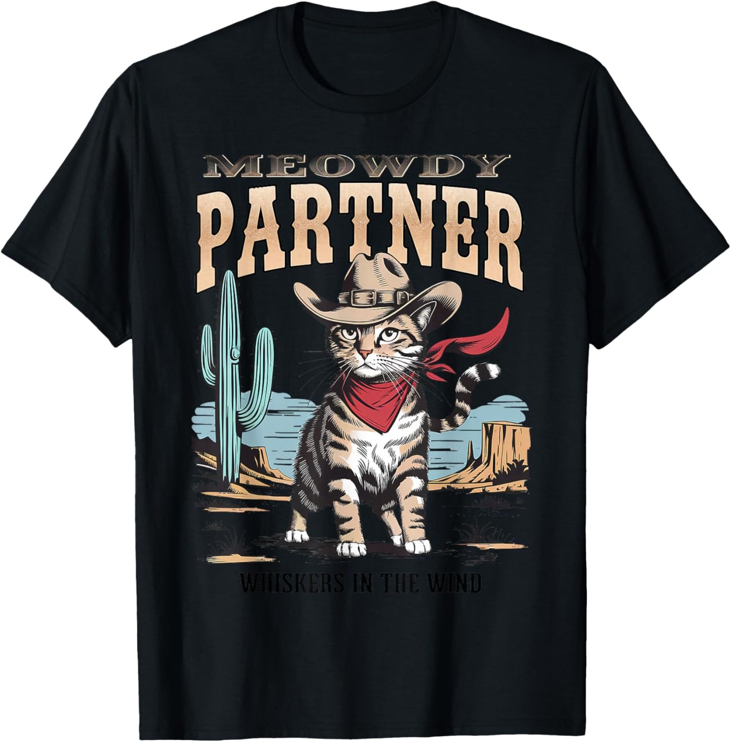 Vintage Cat Meowdy Partner Cowboy Gifts Women Kid T-Shirt - T-Shirt | Black