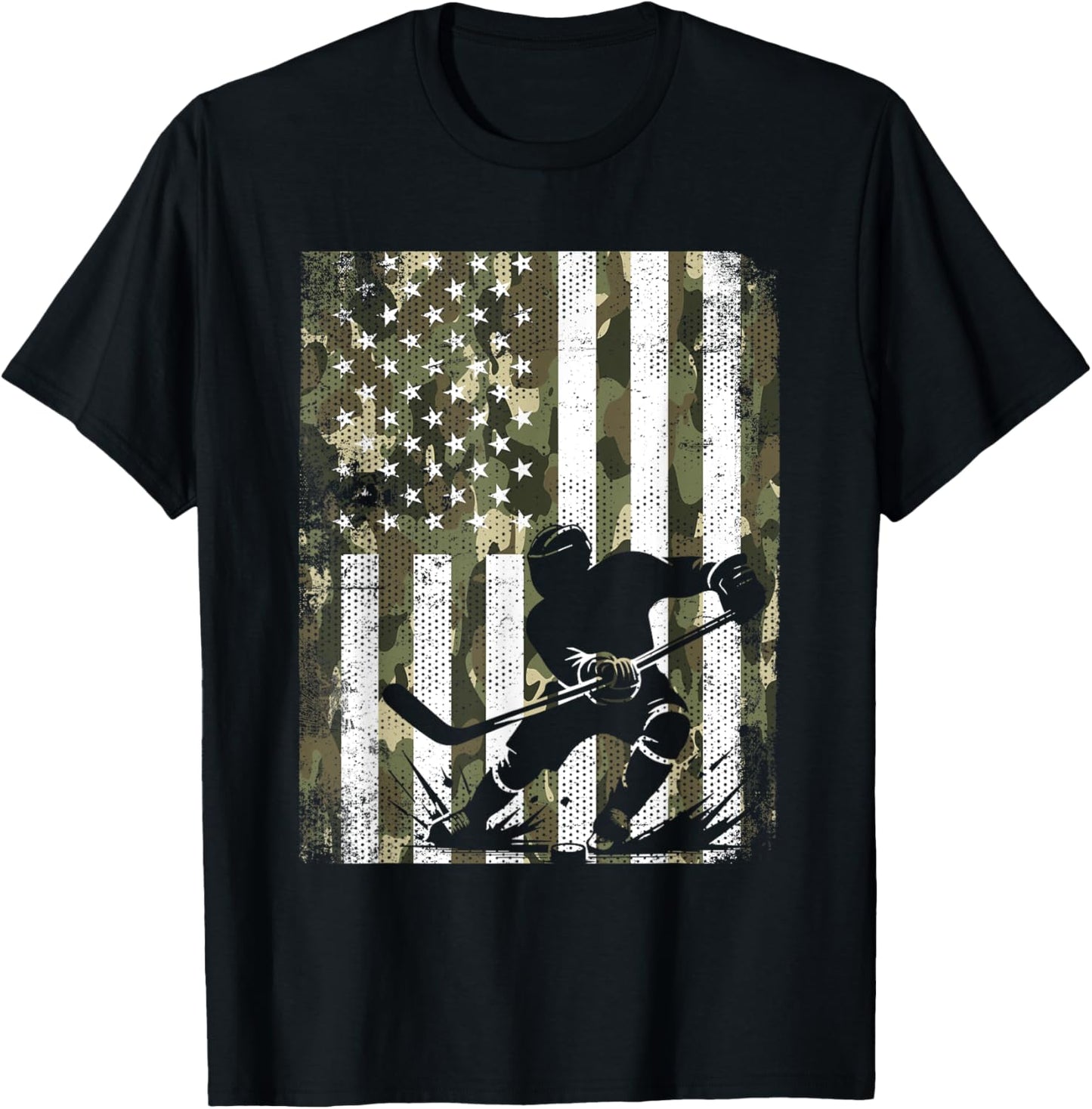 Ice Hockey Camouflage USA Flag Hockey Player Hockey Lover T-Shirt - T-Shirt | Black