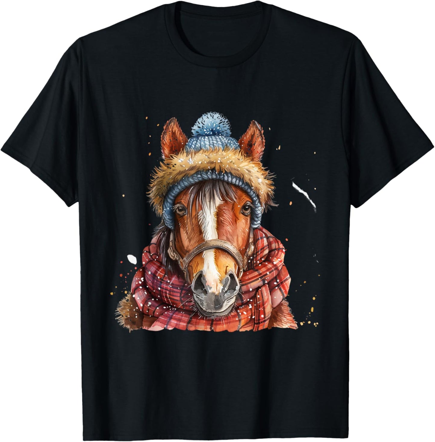 Merry Christmas Gifts For The Whole Family Adult Equestrian Horse Portrait Christmas Horseback Riding T-Shirt - T-Shirt | Black