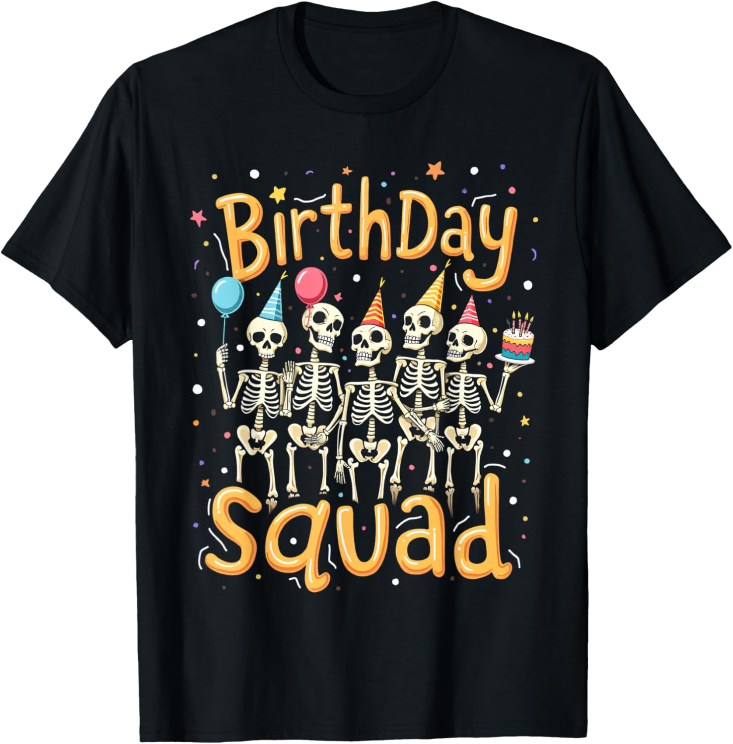Cute Skeleton Birthday Squad Party Crew Halloween T-Shirt - T-Shirt | Black