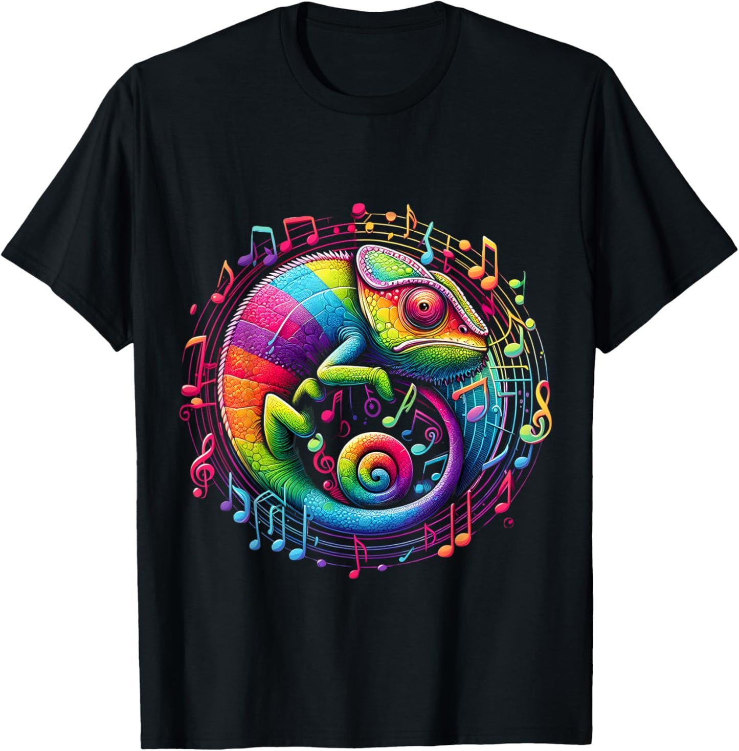 Retro Musical Chameleon Rainbow Circular Music Swirl Culture T-Shirt - T-Shirt | Black
