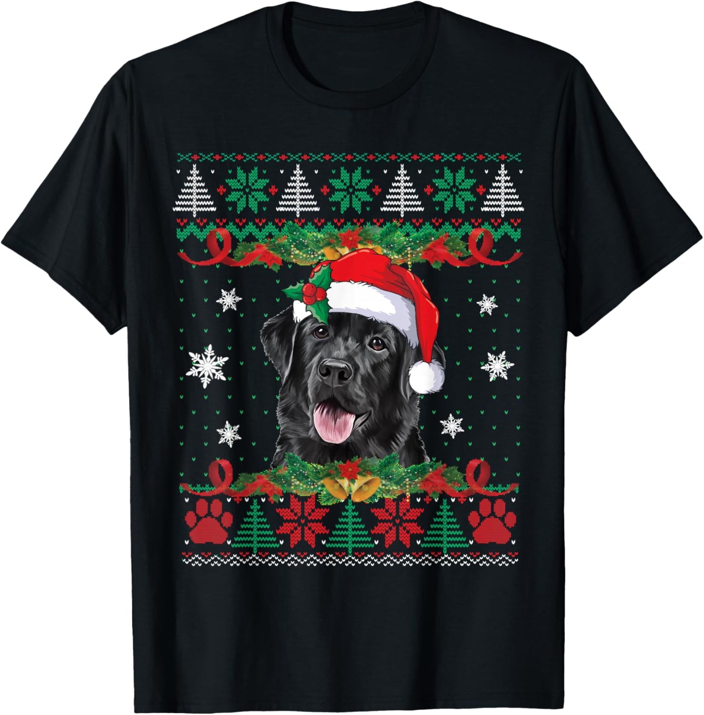 Black Lab Labrador Christmas Santa Hat Dog Ugly Sweater T-Shirt - T-Shirt | Black