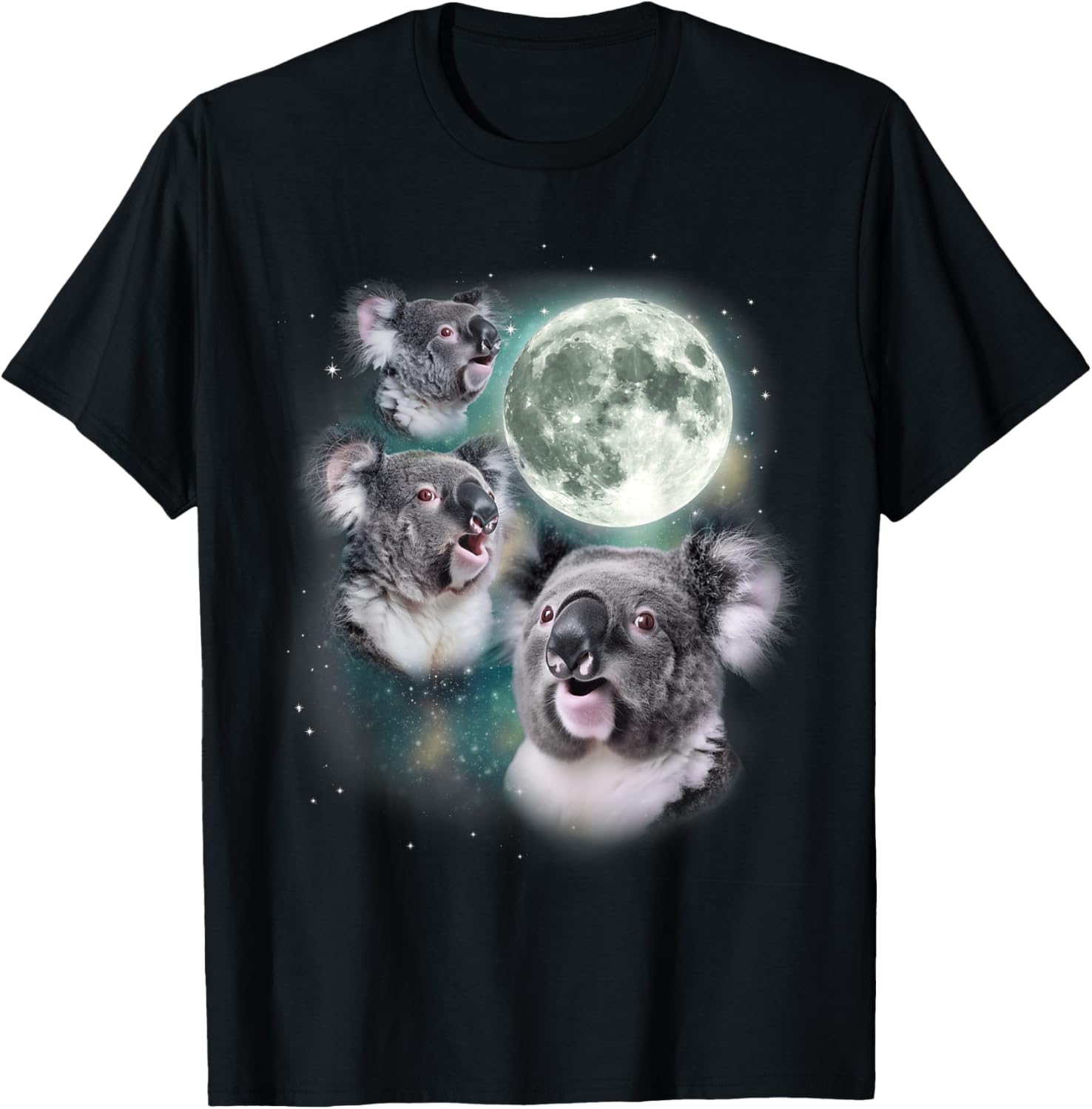Three Koala Moon | Cute Quirky Meme Howling Wildlife Koala T-Shirt - T-Shirt | Black