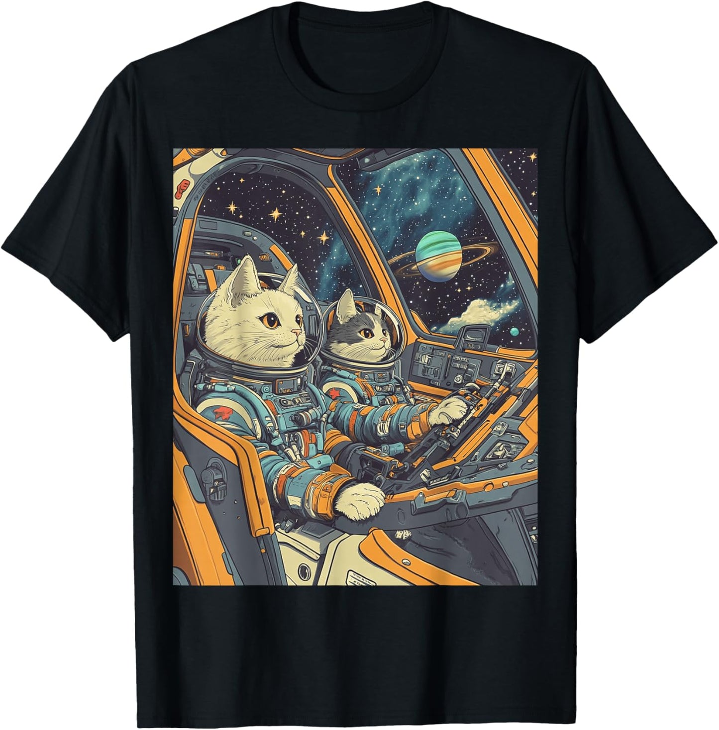 Funny Astronaut Cats Space T-Shirt - T-Shirt | Black