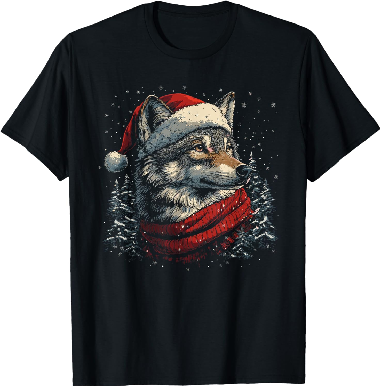 Wolf Reindeer Christmas Pajama Funny Wolves Xmas T-Shirt - T-Shirt | Black