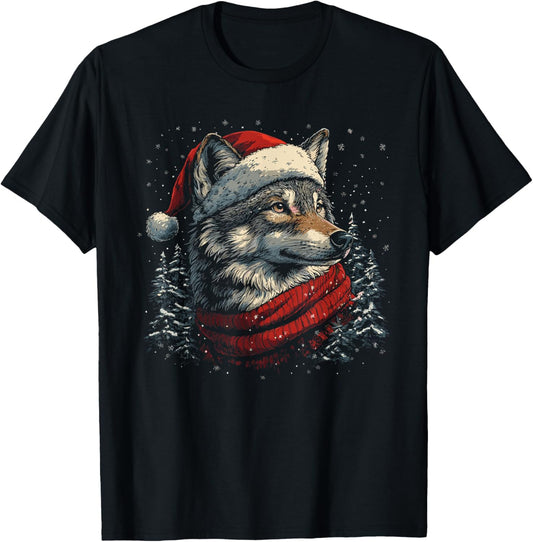 Wolf Reindeer Christmas Pajama Funny Wolves Xmas T-Shirt - T-Shirt | Black