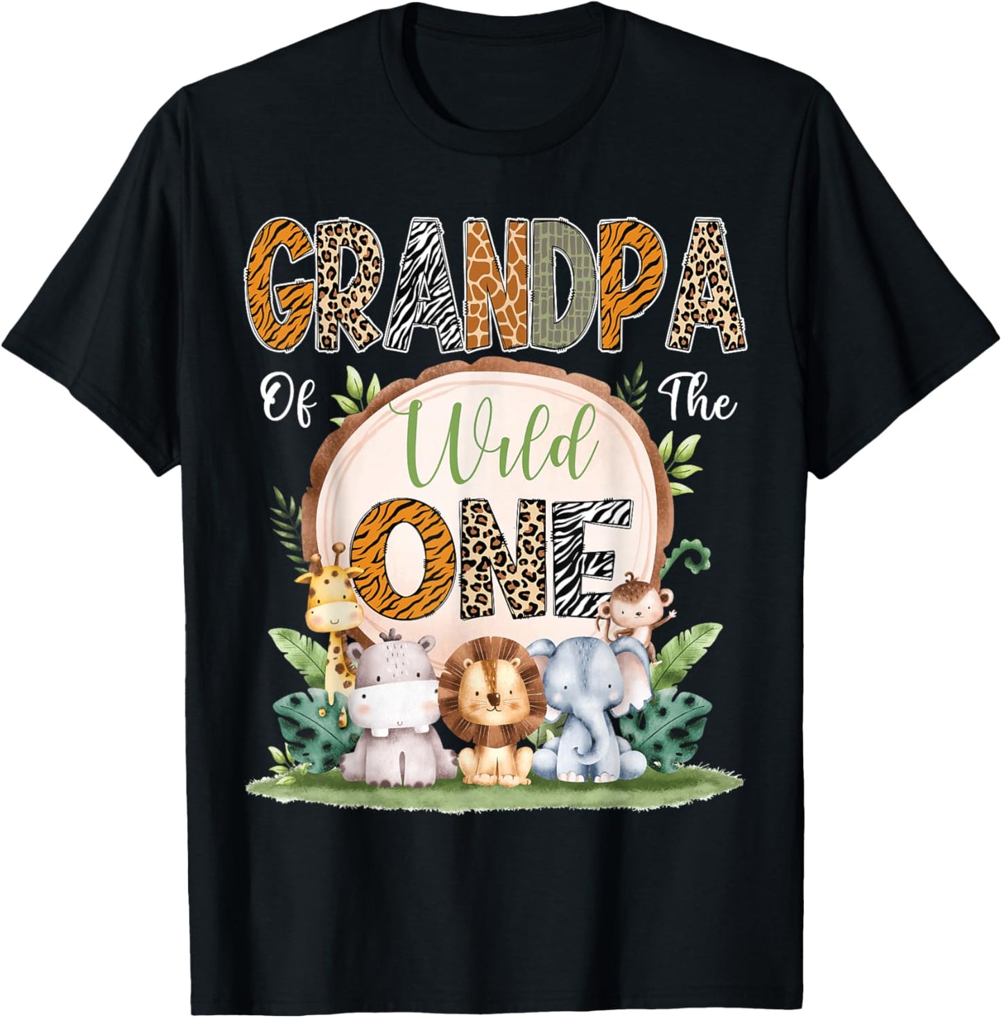 Grandpa Of The Wild One First Birthday Safari Woodland T-Shirt - T-Shirt | Black
