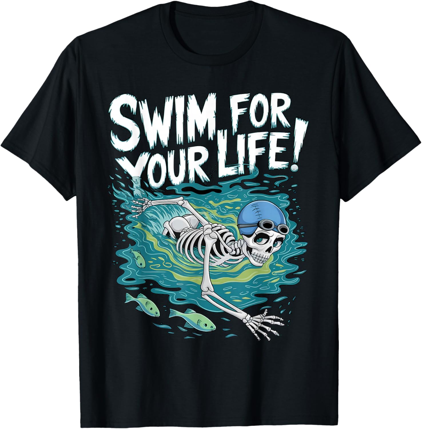 Halloween Skeleton Swimming Swim For Your Life Swimmers Dad T-Shirt - T-Shirt | Black