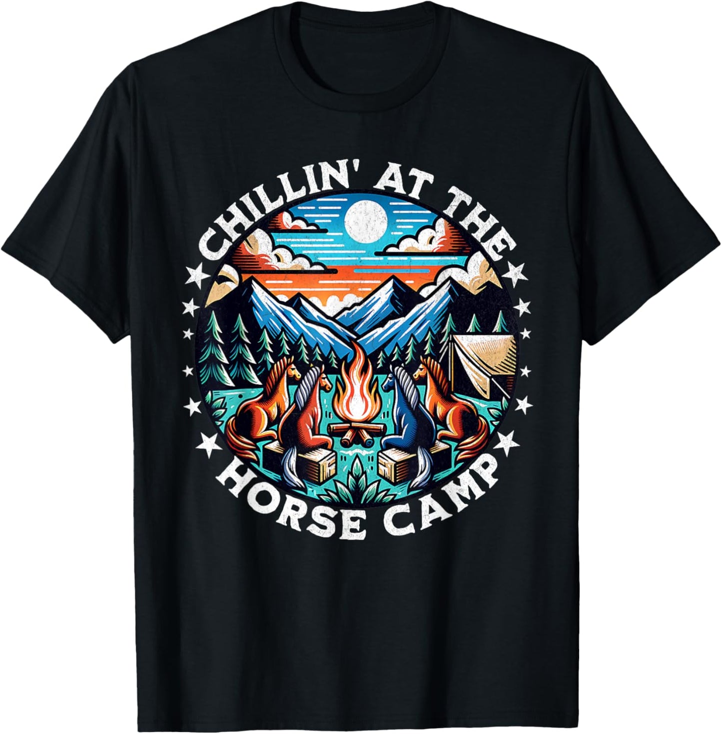 Chillin At The Horse Camp Horses Camping T-Shirt - T-Shirt | Black