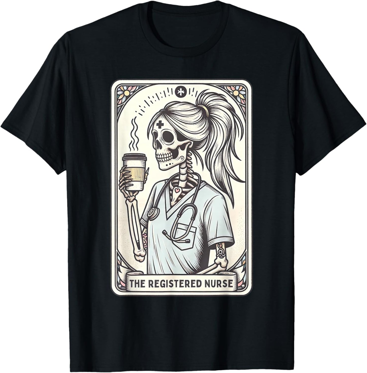 The Registered Nurse Tarot Card Skeleton RN Nursing Doctor T-Shirt - T-Shirt | Black