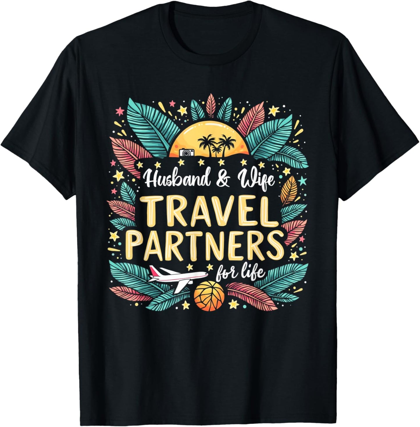 Husband And Wife Travel Partners For Life Summer Vacation T-Shirt - T-Shirt | Black