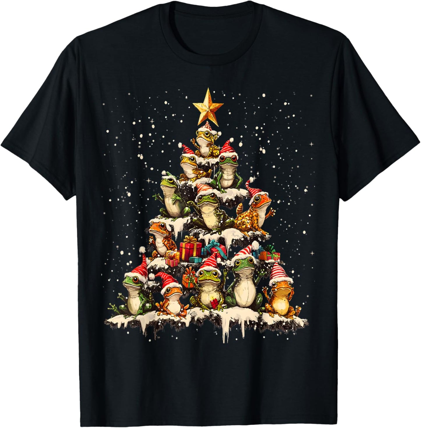 Frog Christmas Tree Ornament Decor Xmas T-Shirt - T-Shirt | Black