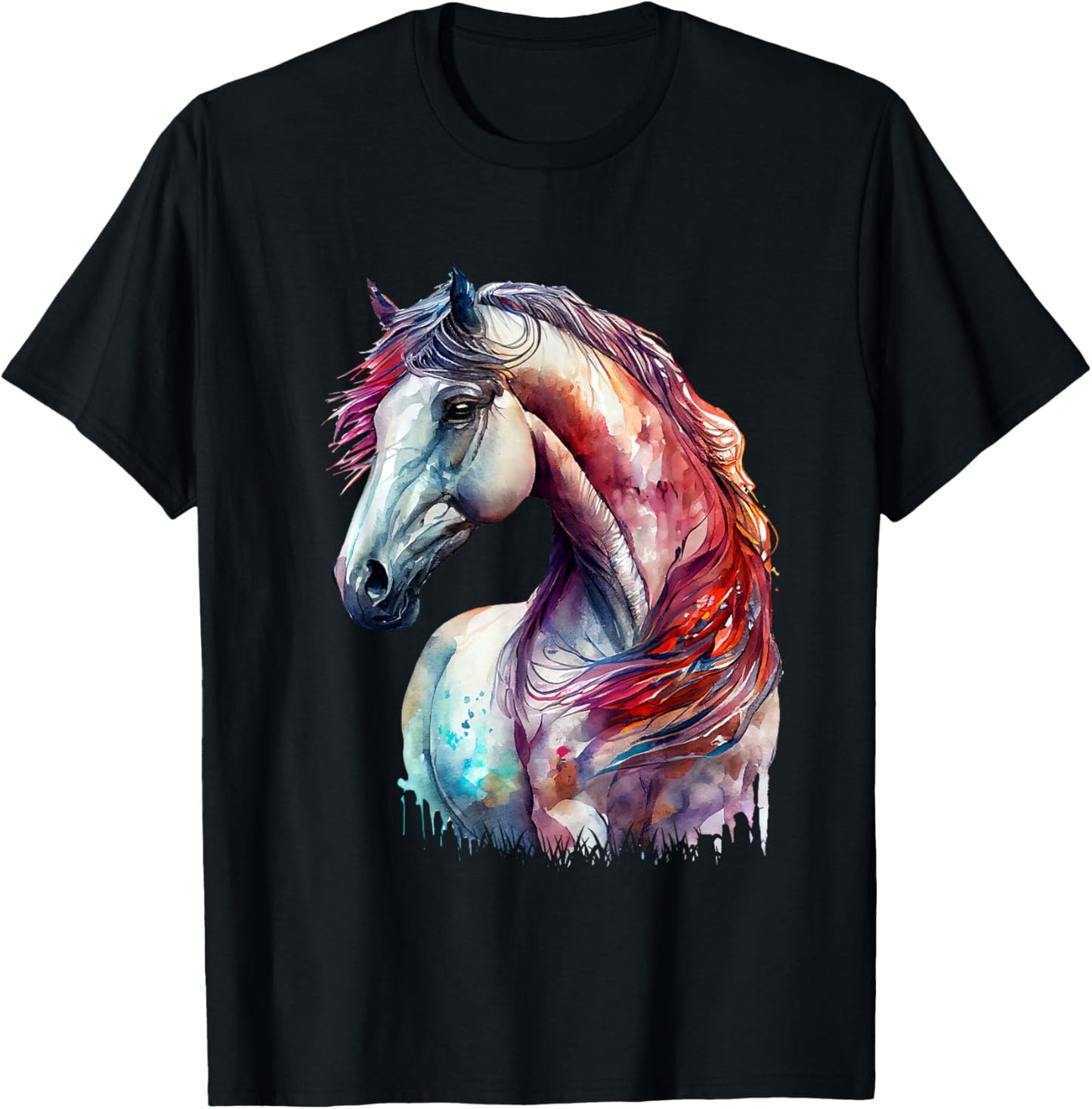 Vibrant Horse Watercolor Art Print T-Shirt - T-Shirt | Black
