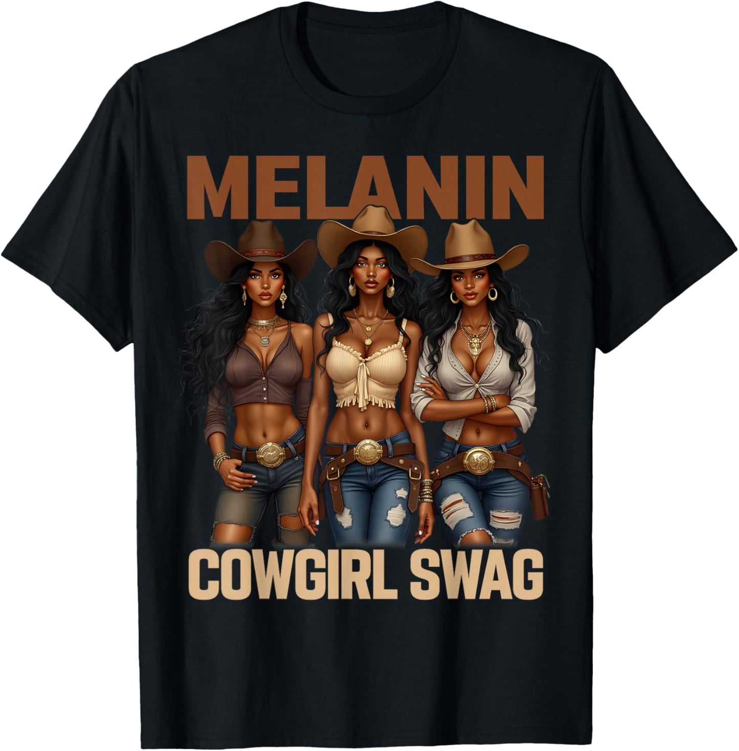 African Melanin Cowgirl Swag, Melanin Cowgirls Black BHM T-Shirt - T-Shirt | Black