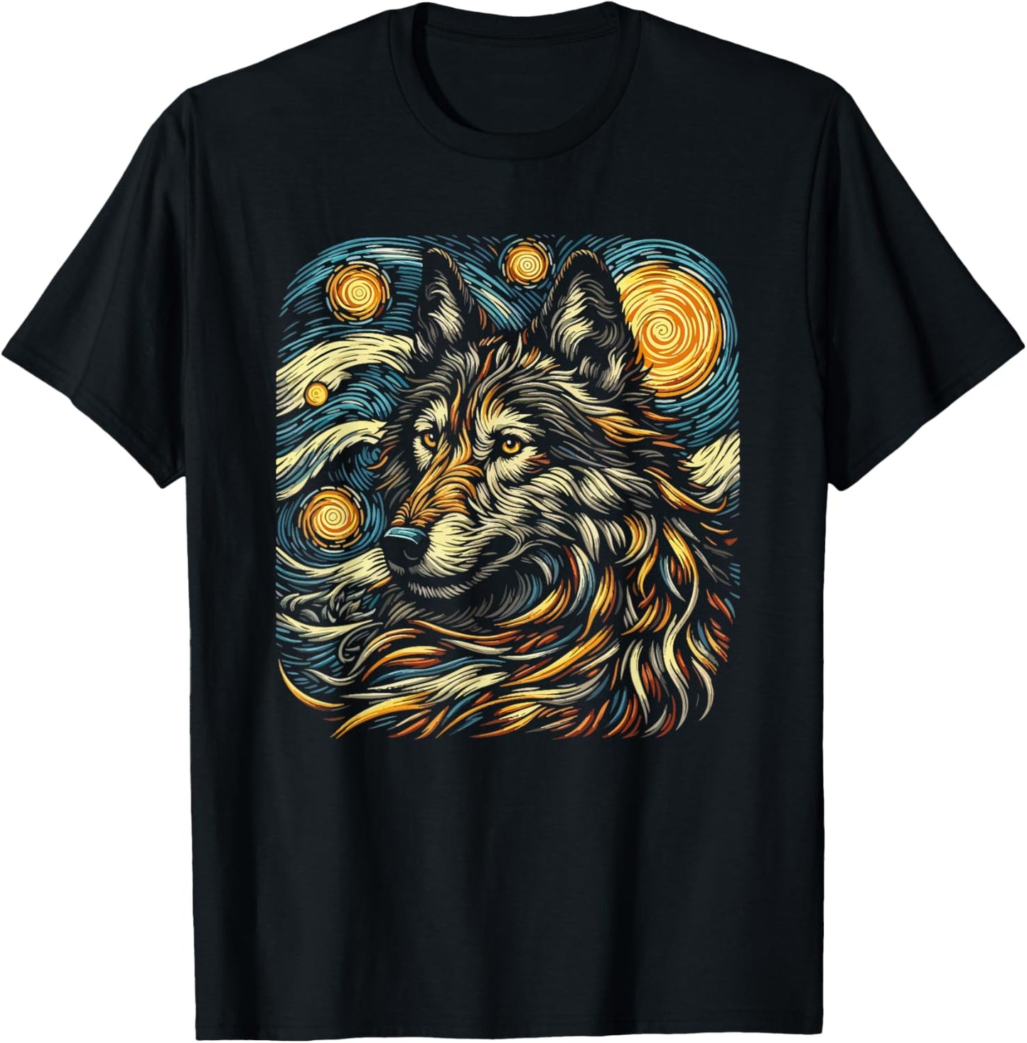 Howling Wolf Stars Moon Space Starry Night Wildlife T-Shirt - T-Shirt | Black