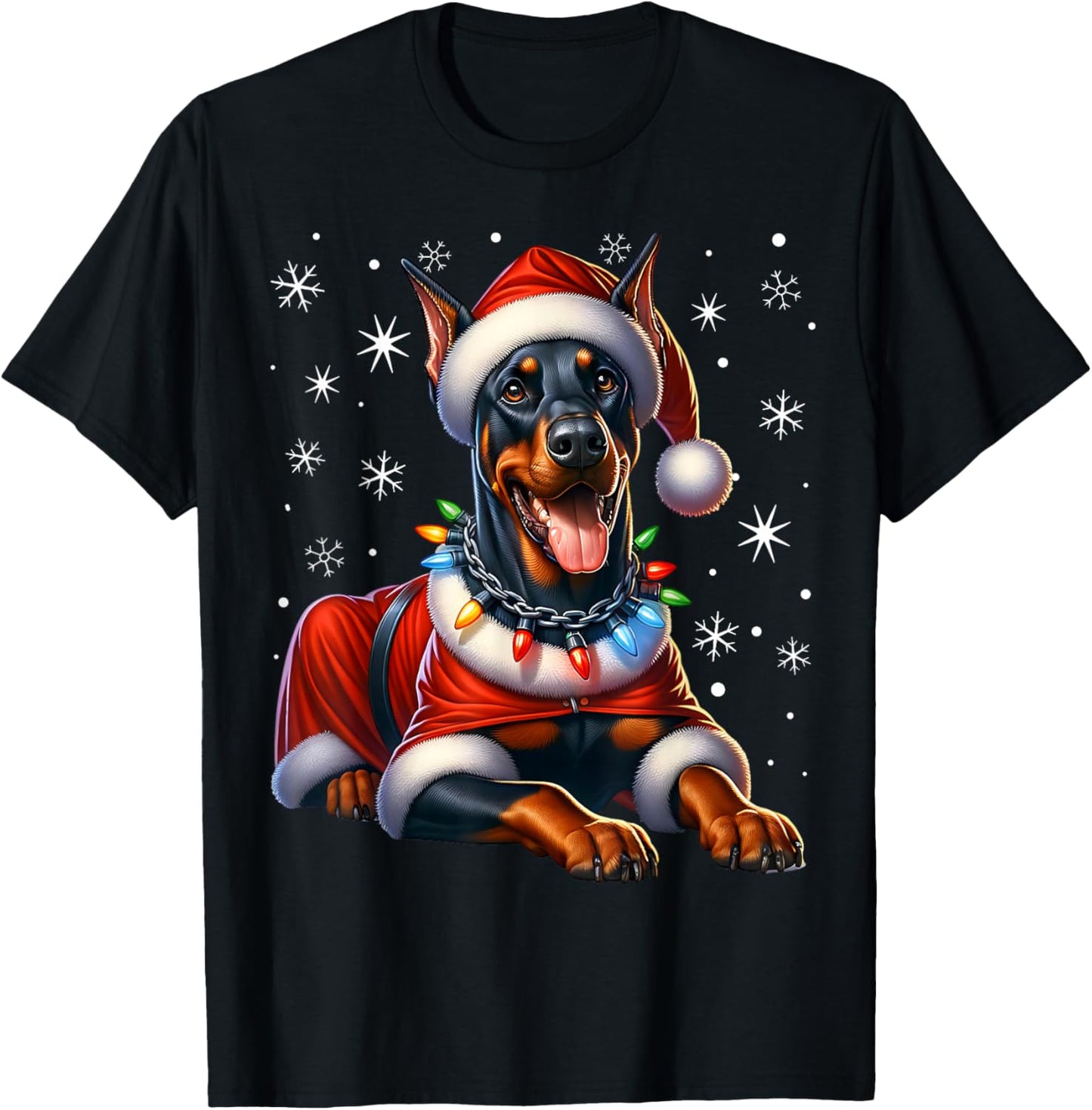 Doberman Santa Claus Costume Doberman Xmas Doberman T-Shirt - T-Shirt | Black