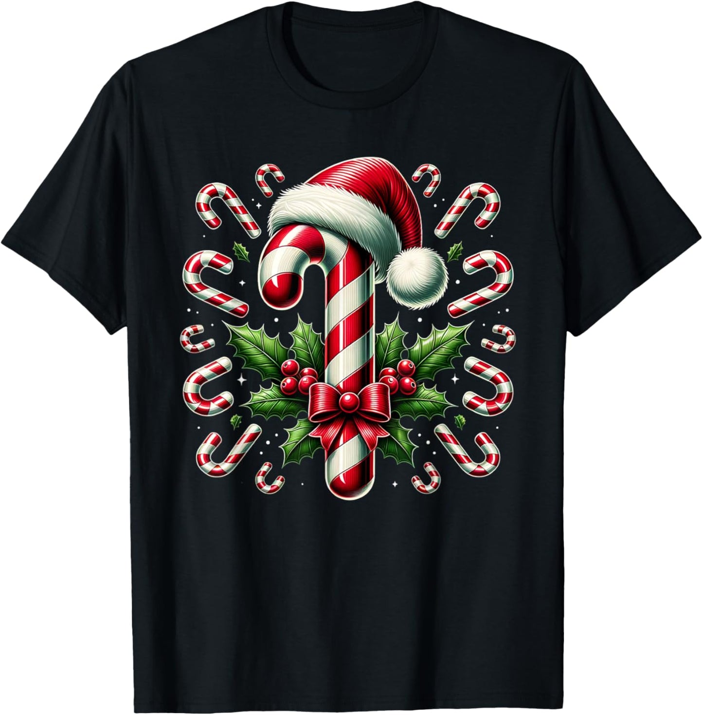 Christmas Candy Cane Crew Lights Red and White Candy Costume T-Shirt - T-Shirt | Black