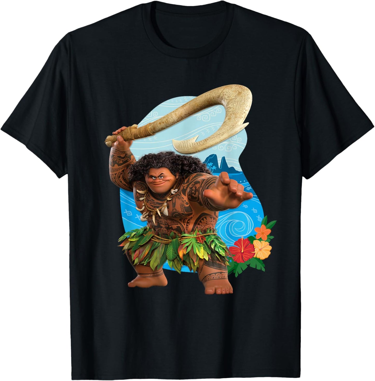 Disney Moana 2 Tropical Island Adventure Maui with Fish Hook T-Shirt - T-Shirt | Black