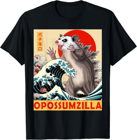 Opossum Japanese Art Funny Possum Gifts Women Kids T-Shirt - T-Shirt | Black