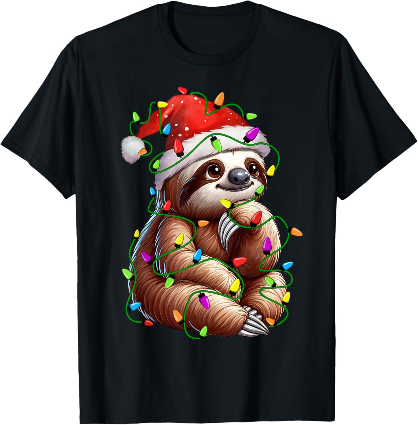 Sloth Santa Christmas Tree Lighting Xmas Funny T-Shirt - T-Shirt | Black