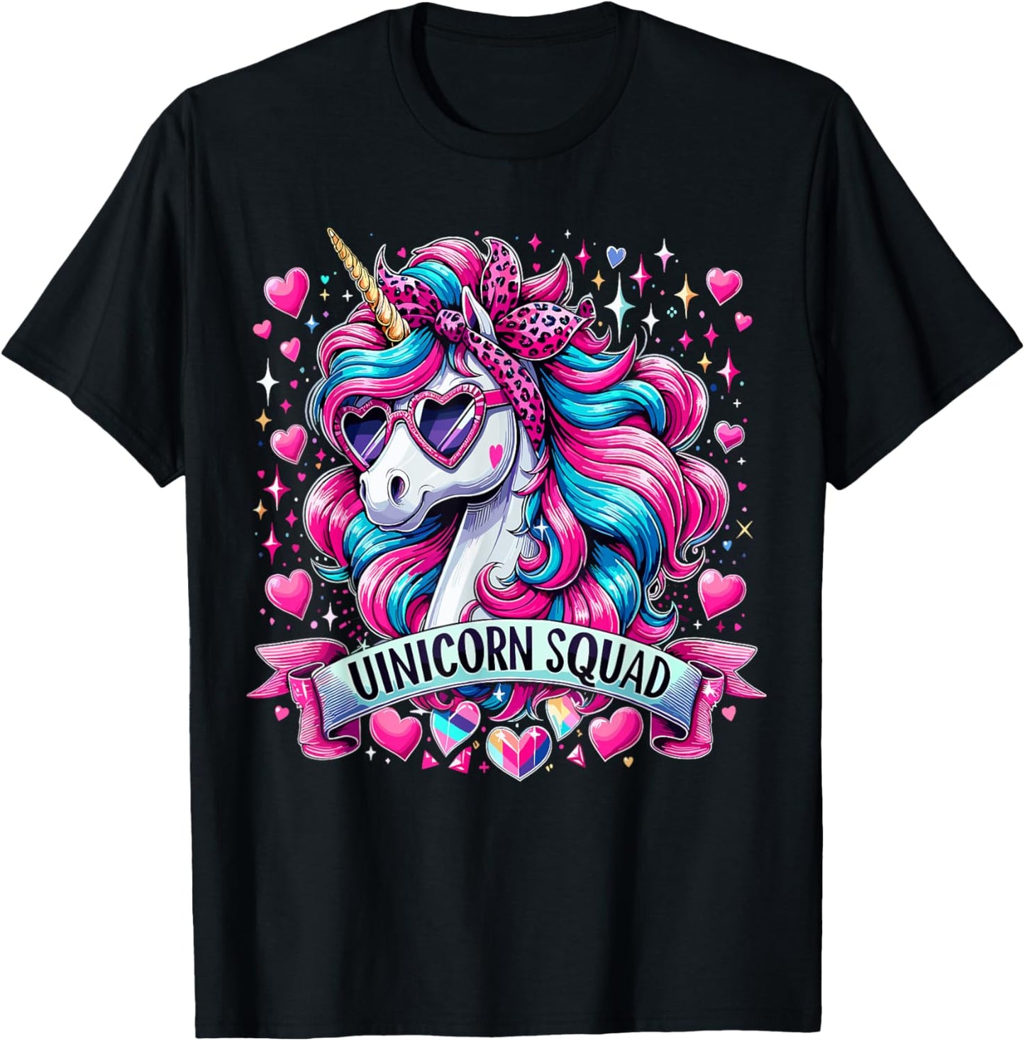 Unicorn Squad Unicorn with leopard Bandana T-Shirt - T-Shirt | Black