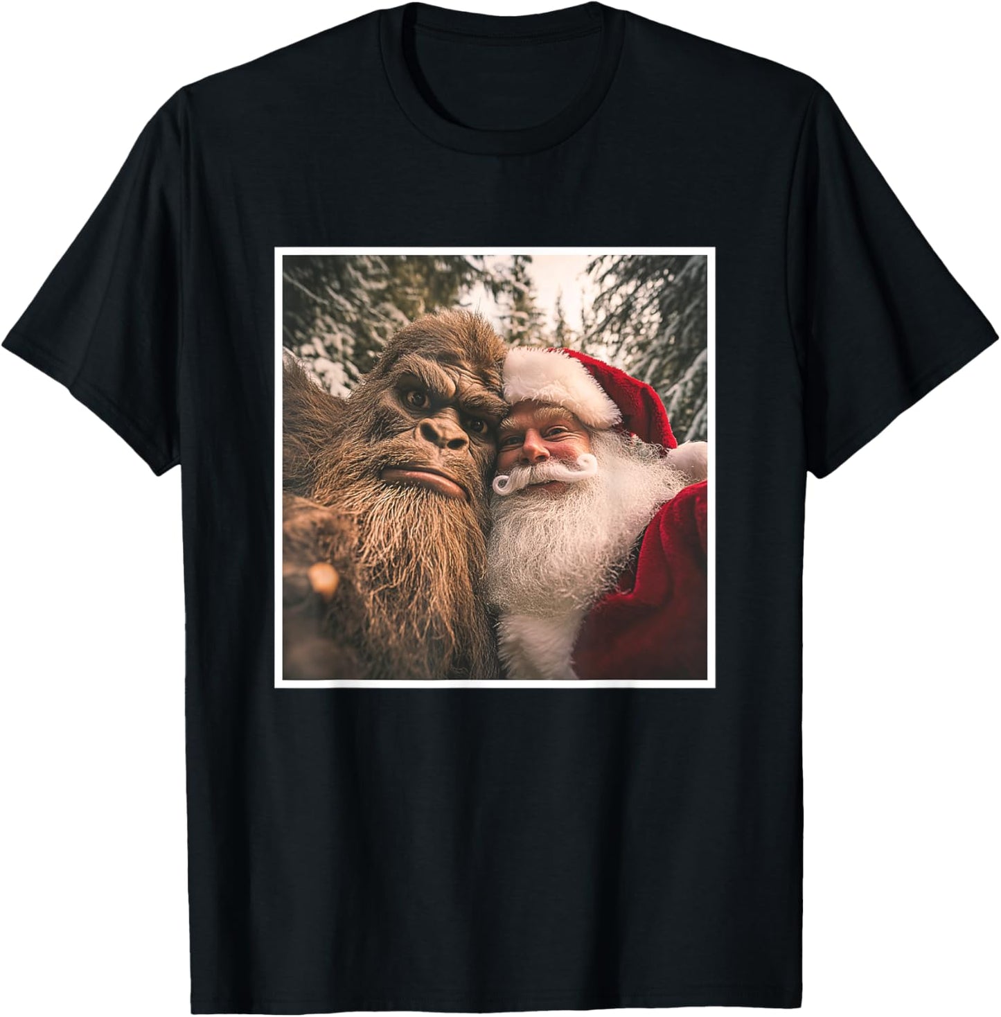 Funny Cute Bigfoot Santa Claus Selfie Christmas Pajama T-Shirt - T-Shirt | Black