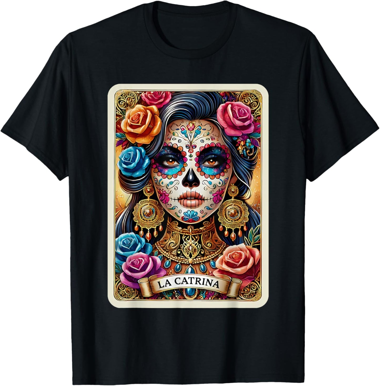 La Catrina Tarot Card Day of the Dead Dia de los Muertos T-Shirt - T-Shirt | Black