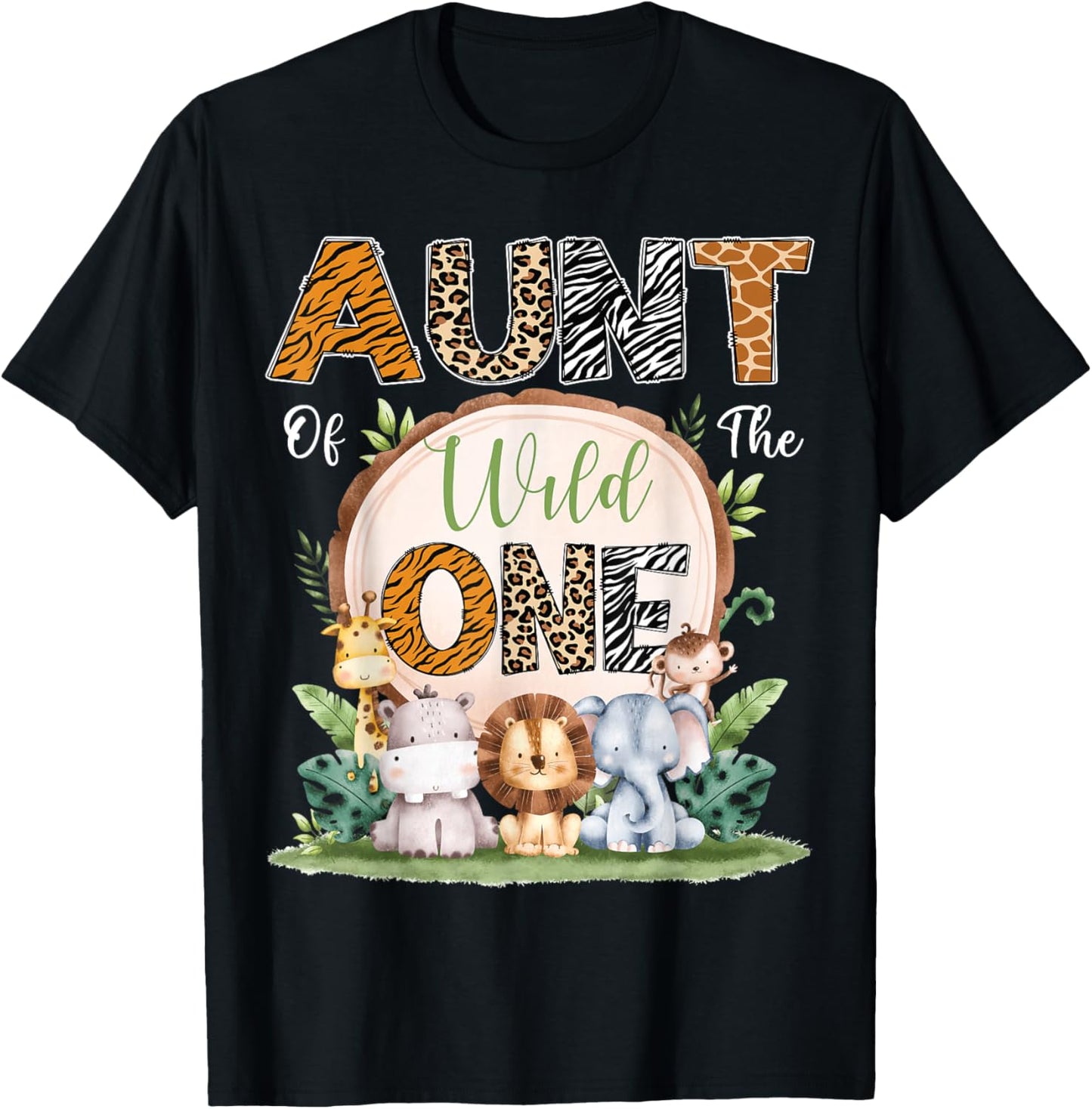 Aunt Of The Wild One First Birthday Safari Woodland T-Shirt - T-Shirt | Black