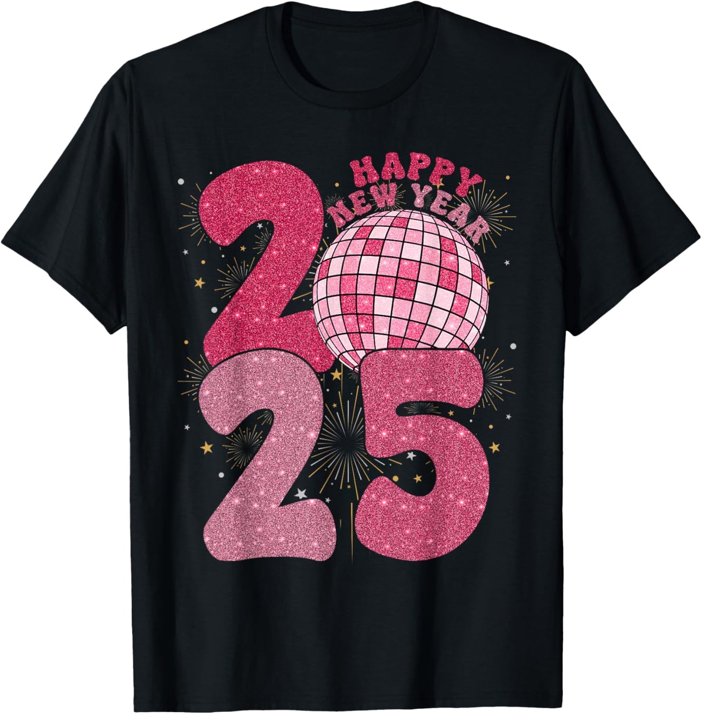 Groovy Happy New Year 2025 Disco Ball New Years Eve Party T-Shirt - T-Shirt | Black