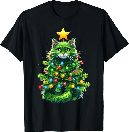 Merry Christmas With This Funny Christmas Tree Cat Xmas T-Shirt - T-Shirt | Black