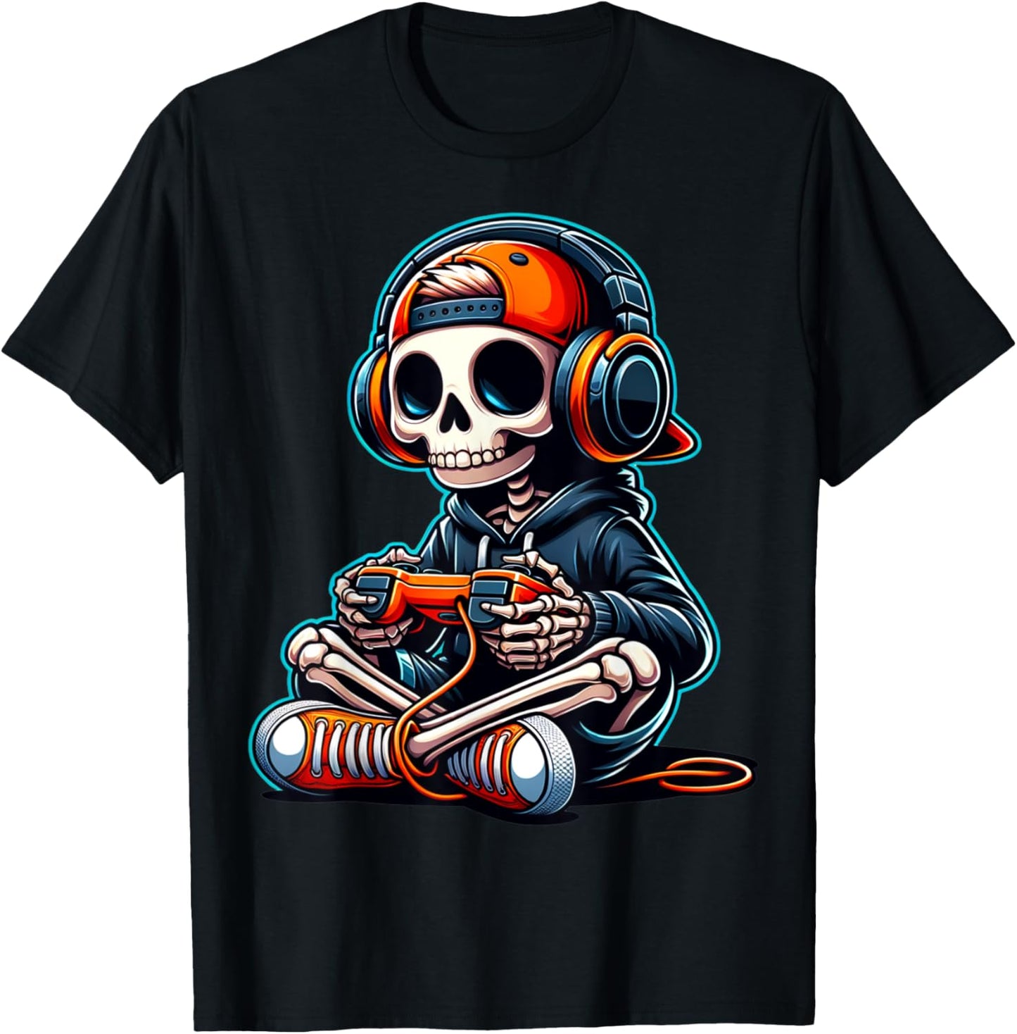Funny Skeleton Playing Video Game Halloween Shirt Boys Gamer T-Shirt - T-Shirt | Black