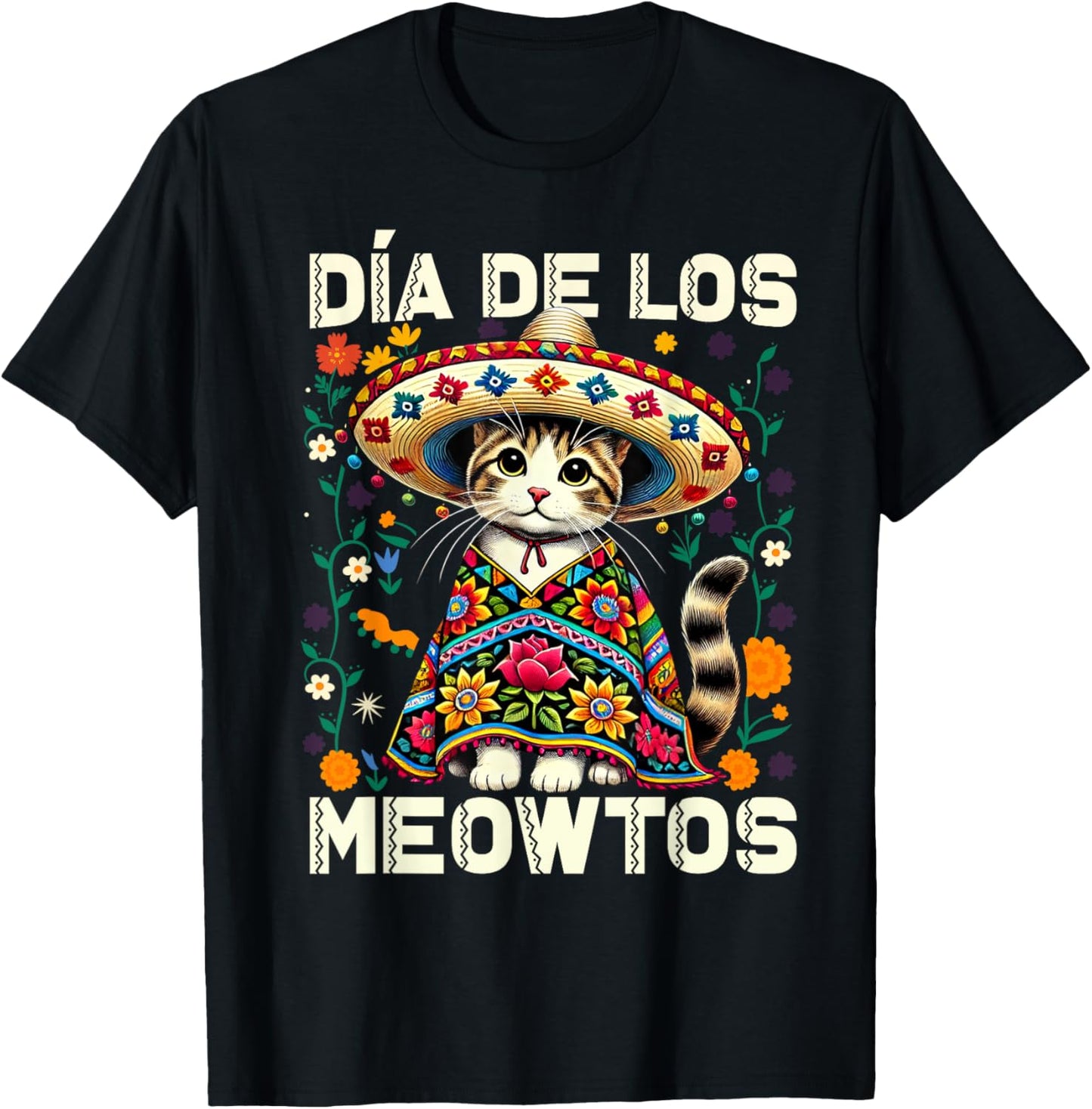 Día De Los Meowtos Cat Mexican Dia De Los Muertos Mexico T-Shirt - T-Shirt | Black