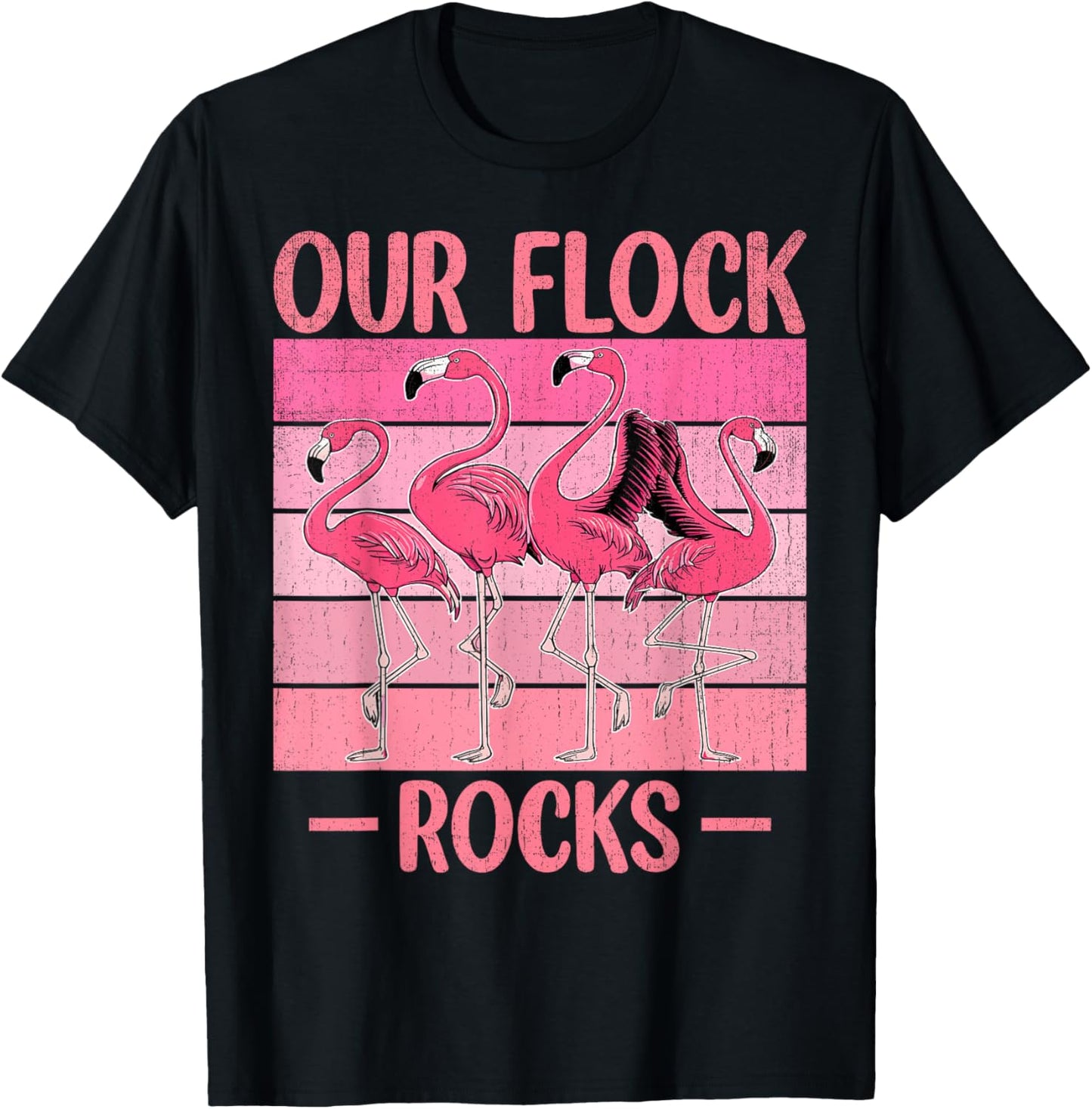 Our Flock Rocks Flamingos Lover Family Vacation Group T-Shirt - T-Shirt | Black