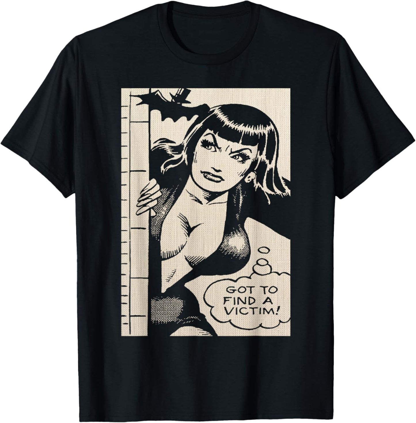 Vintage Vampire Bat Vampire Pin Up Girl Horror Comic Book T-Shirt - T-Shirt | Black