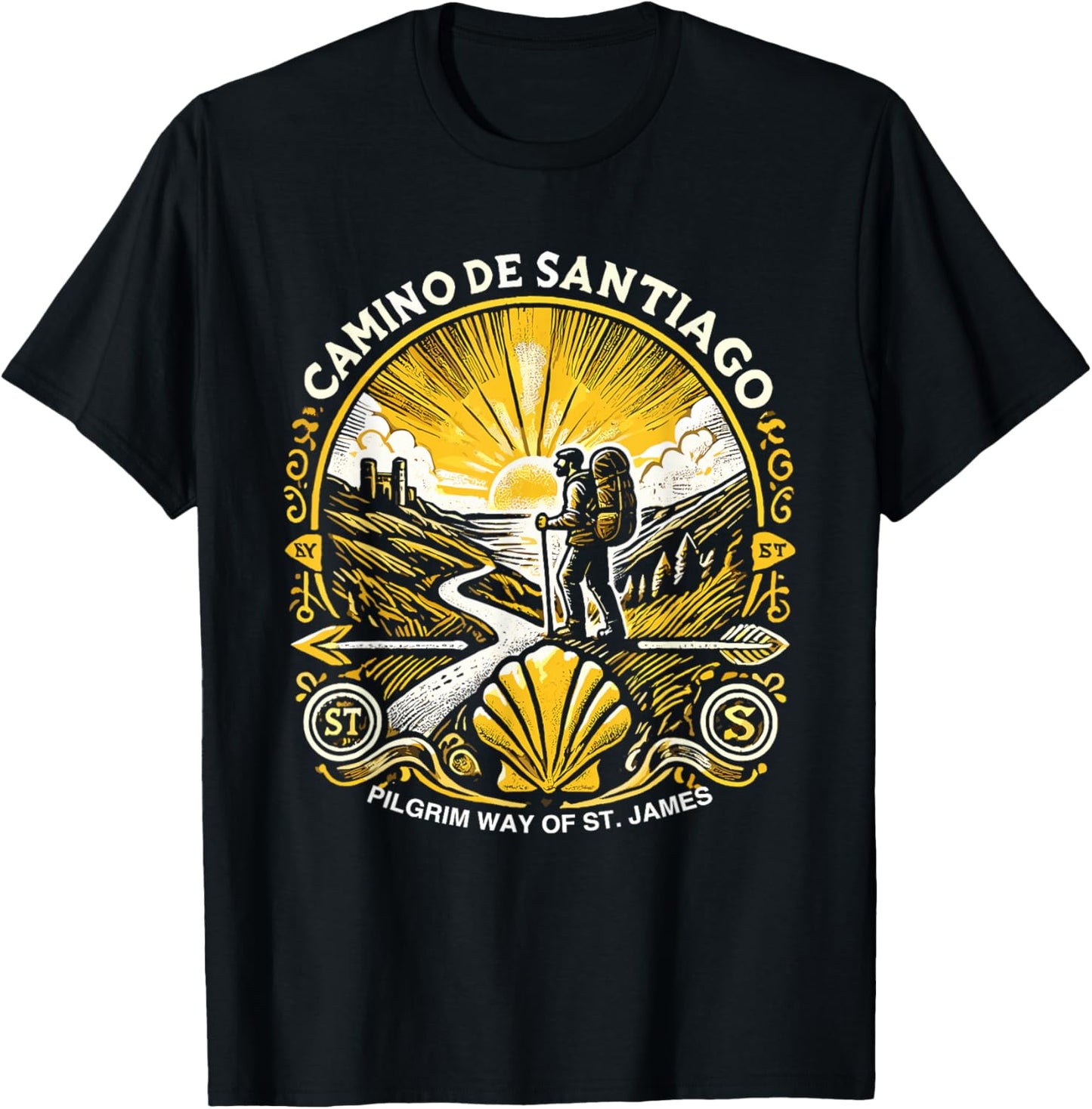 Buen Camino Pilgrimage Camino De Santiago Hiker T-Shirt - T-Shirt | Black