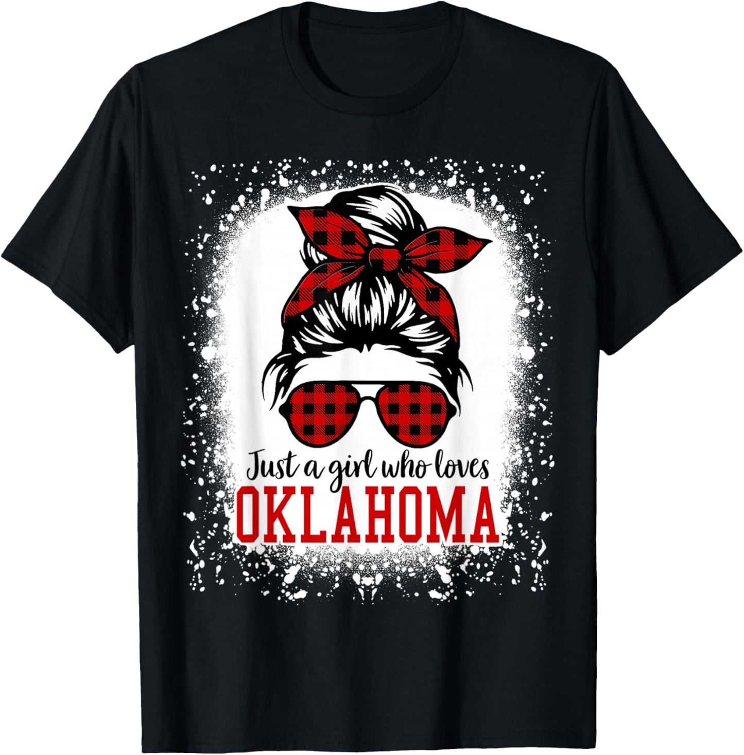 Oklahoma Women Girls Messy Bun Hair, I Love Oklahoma T-Shirt - T-Shirt | Black