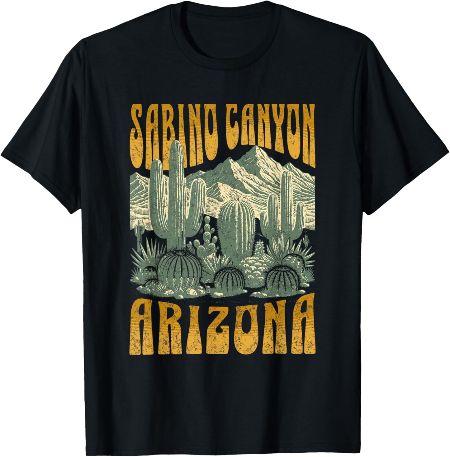 Sabino Canyon Arizona Cactus Retro Matching Family T-Shirt - T-Shirt | Black