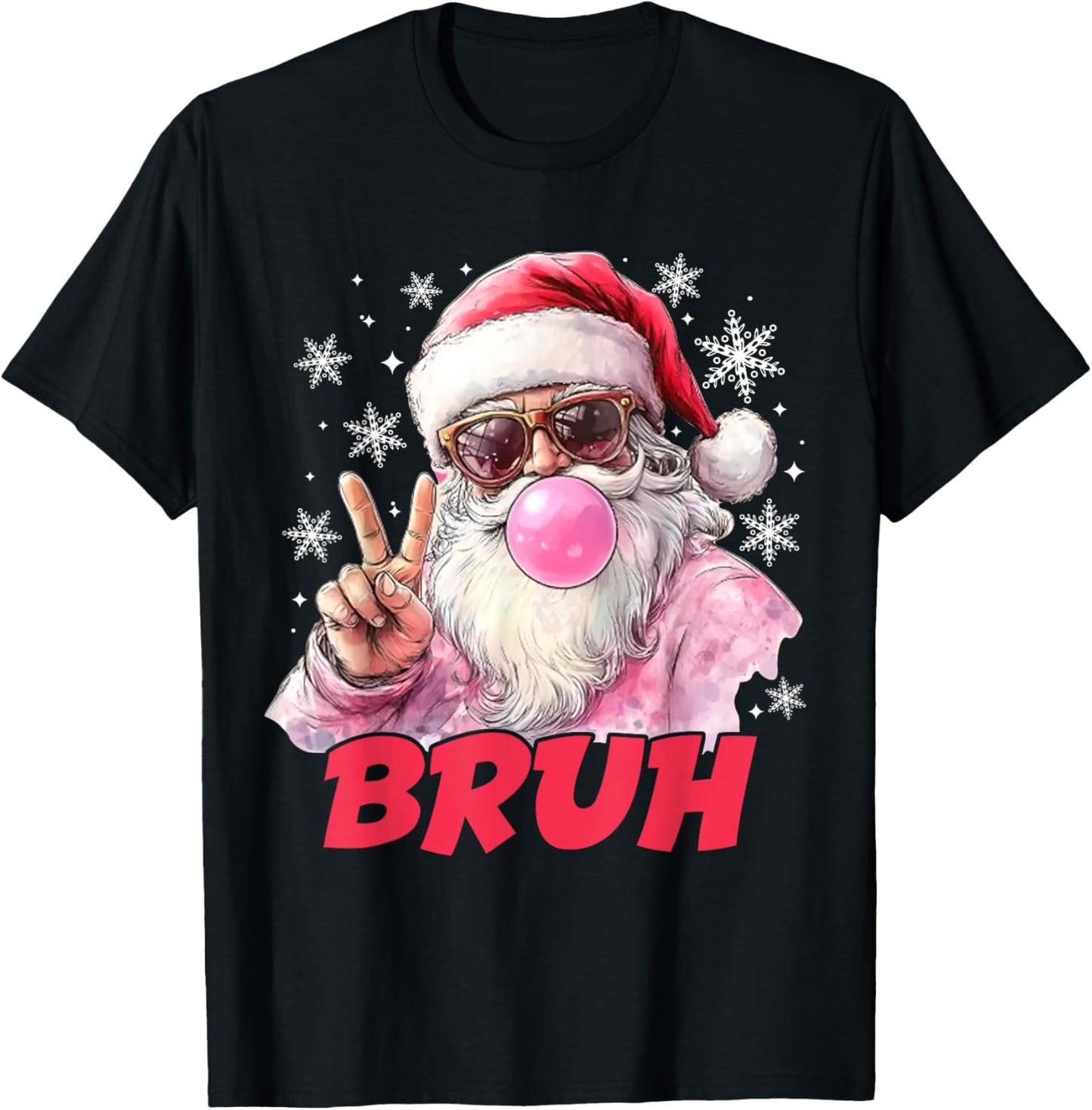 Bruh Christmas Vintage Santa Peace Sign Teen Meme Boys Kids T-Shirt - T-Shirt | Black