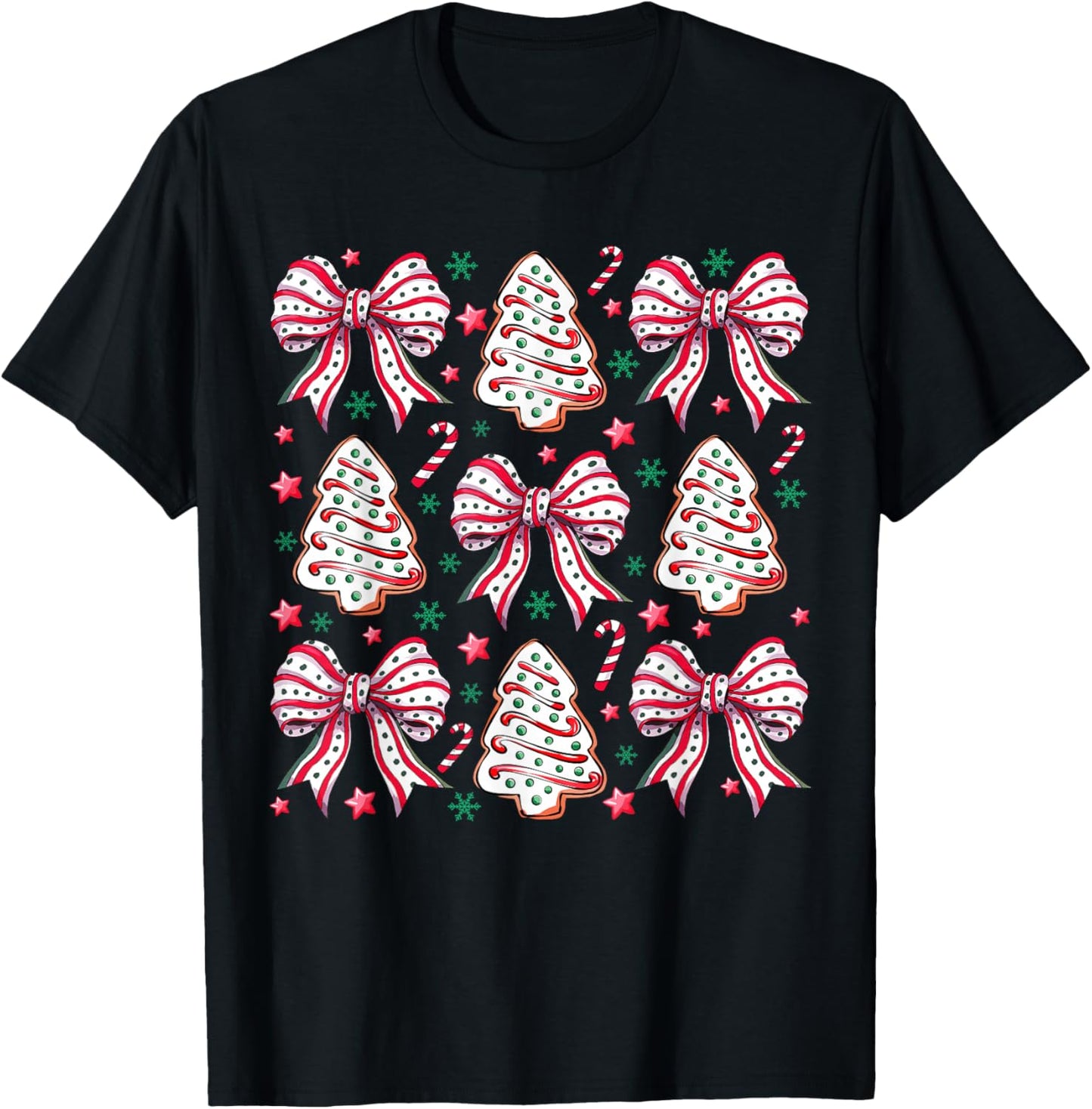 Coquette Bow Tree Cake Candy Cane Merry Christmas Women Kids T-Shirt - T-Shirt | Black