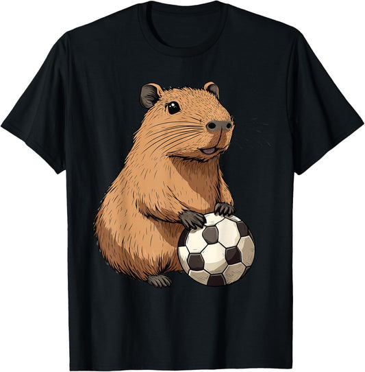 Funny Capybara Soccer T-Shirt - T-Shirt | Black
