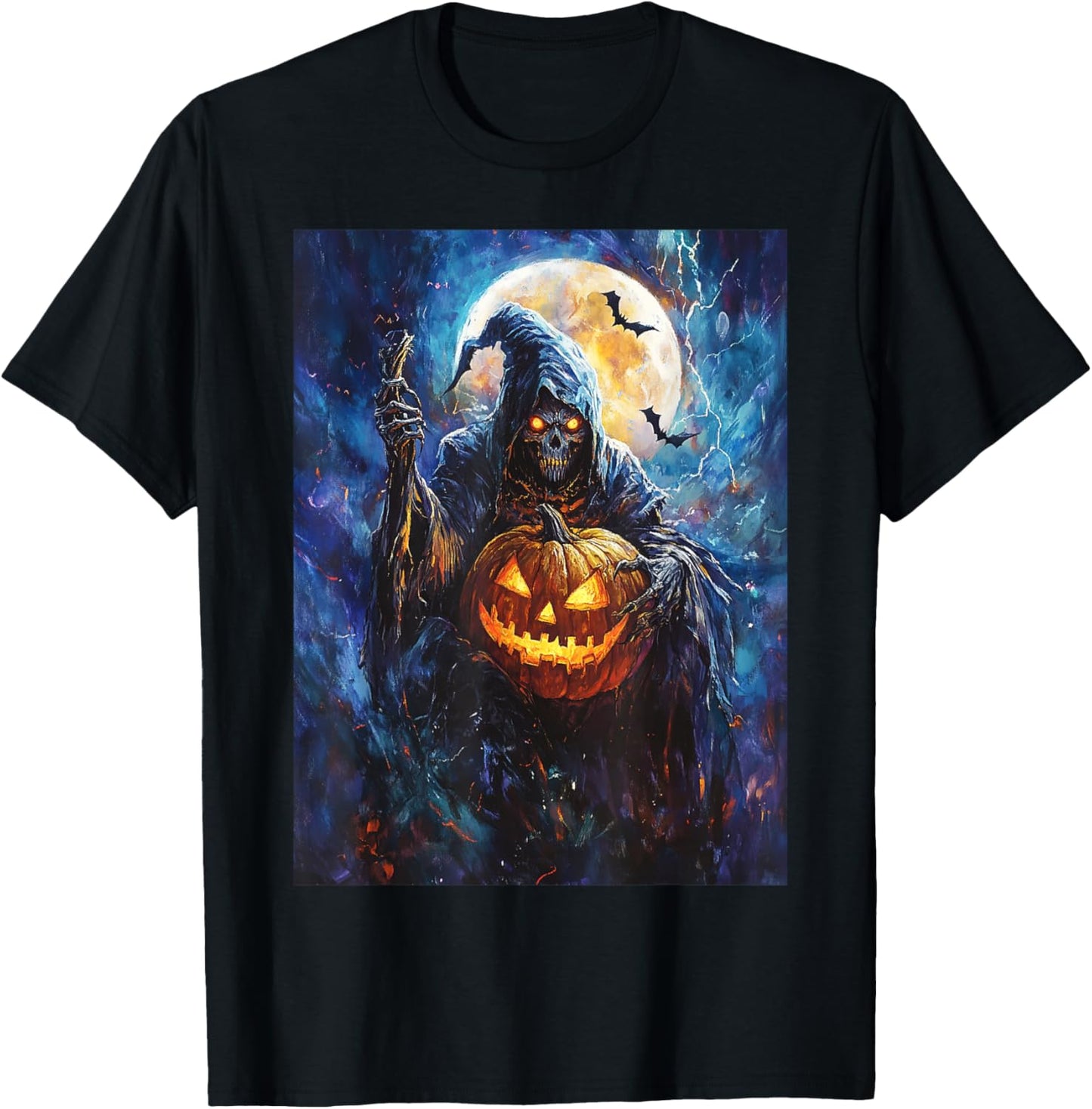 Halloween Spooky Pumpkin Design Scary Grim Reaper Halloween T-Shirt - T-Shirt | Black
