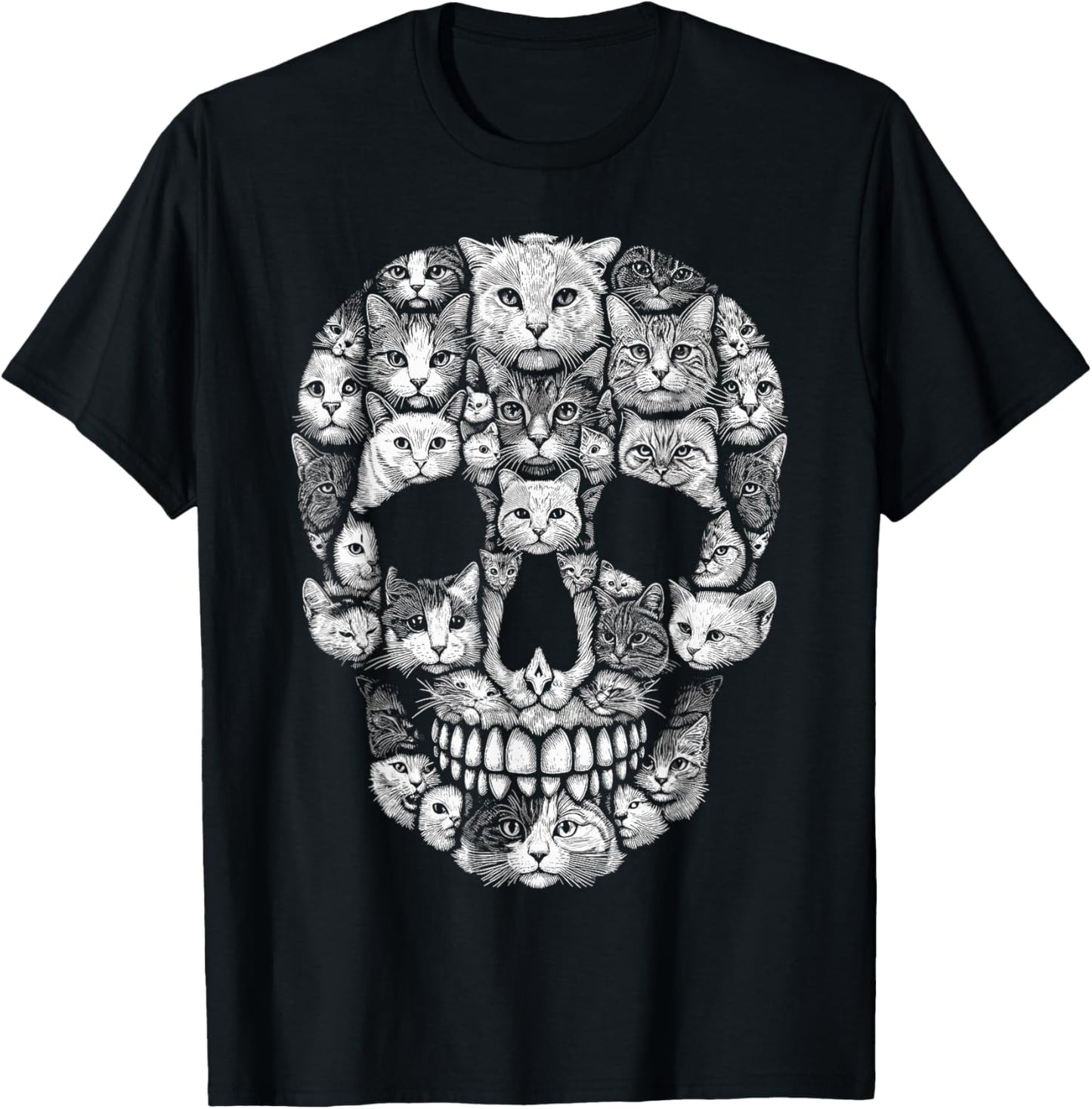 Cat Skull Kitty Skeleton Halloween Costume Cat Women Kids T-Shirt - T-Shirt | Black