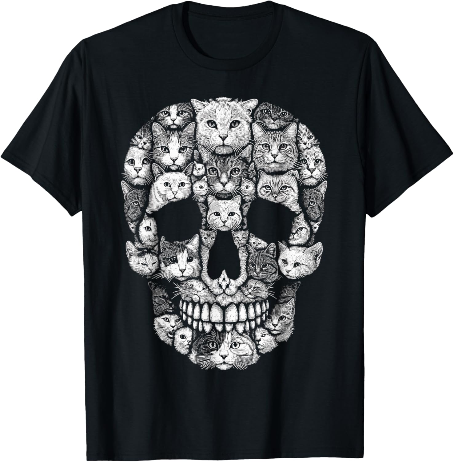 Cat Skull Kitty Skeleton Halloween Costume Cat Women Kids T-Shirt - T-Shirt | Black