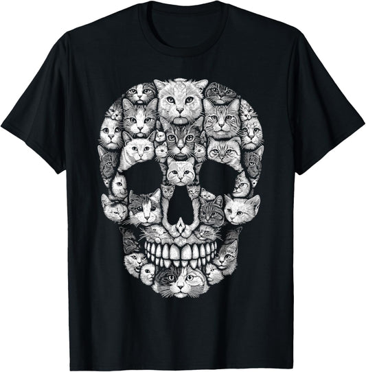 Cat Skull Kitty Skeleton Halloween Costume Cat Women Kids T-Shirt - T-Shirt | Black