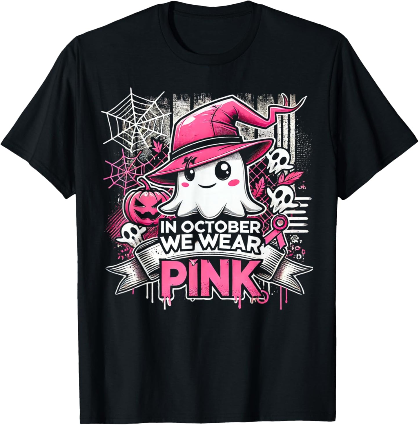 October We Wear Pink Ghost Witch Halloween T-Shirt - T-Shirt | Black